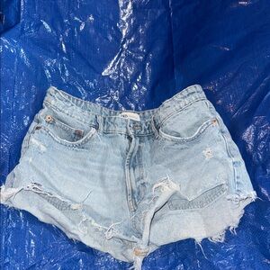Zara Light Blue Ripped Jean Shorts